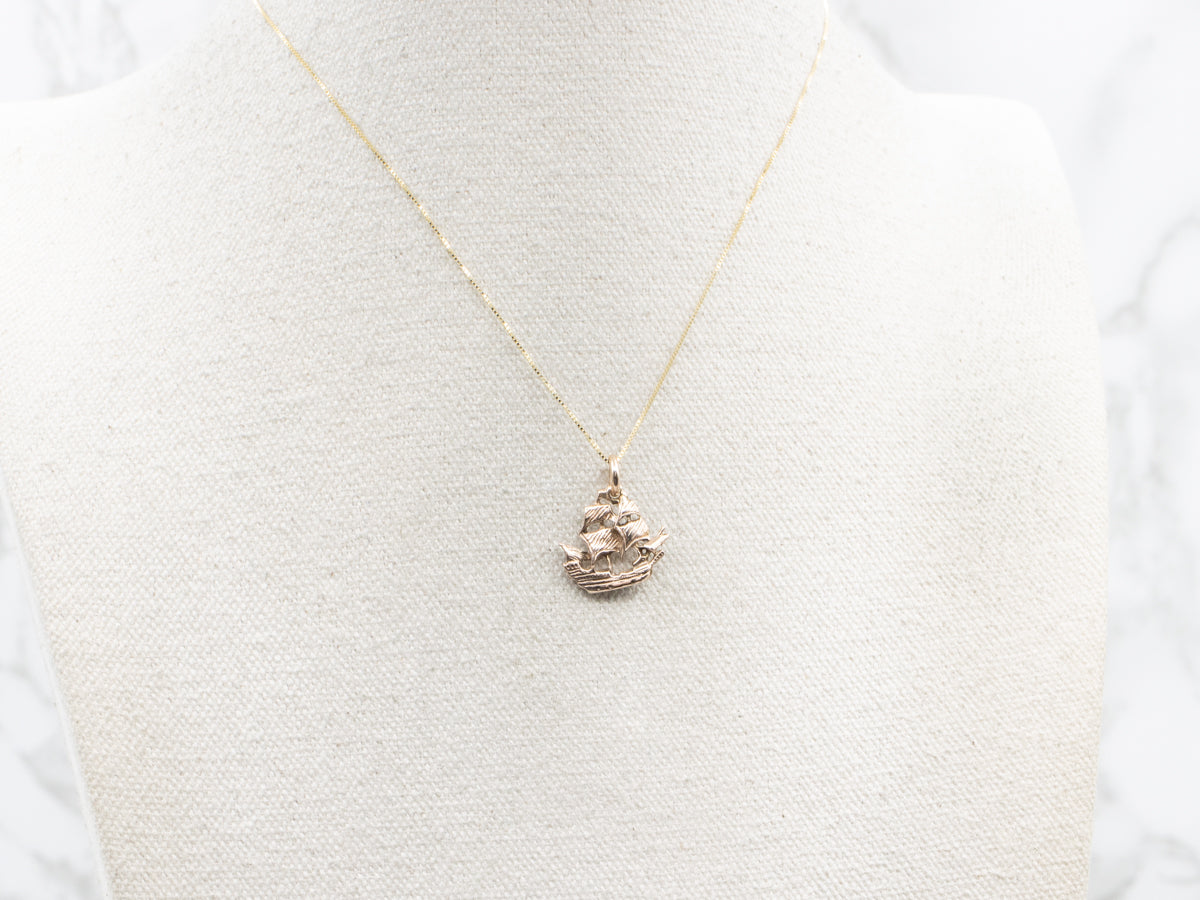 Vintage Gold Spanish Galleon Ship Pendant