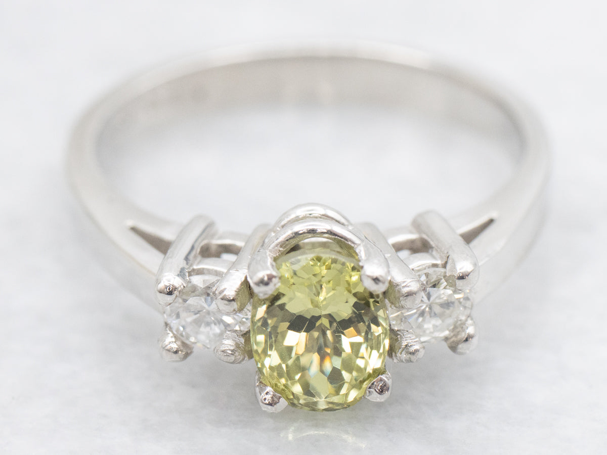 Platinum Green Garnet and Diamond Ring