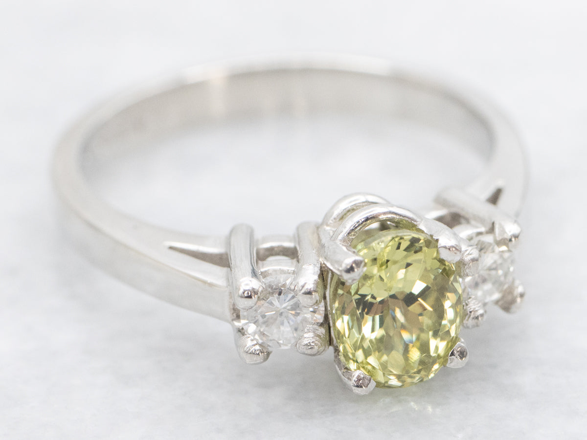 Platinum Green Garnet and Diamond Ring