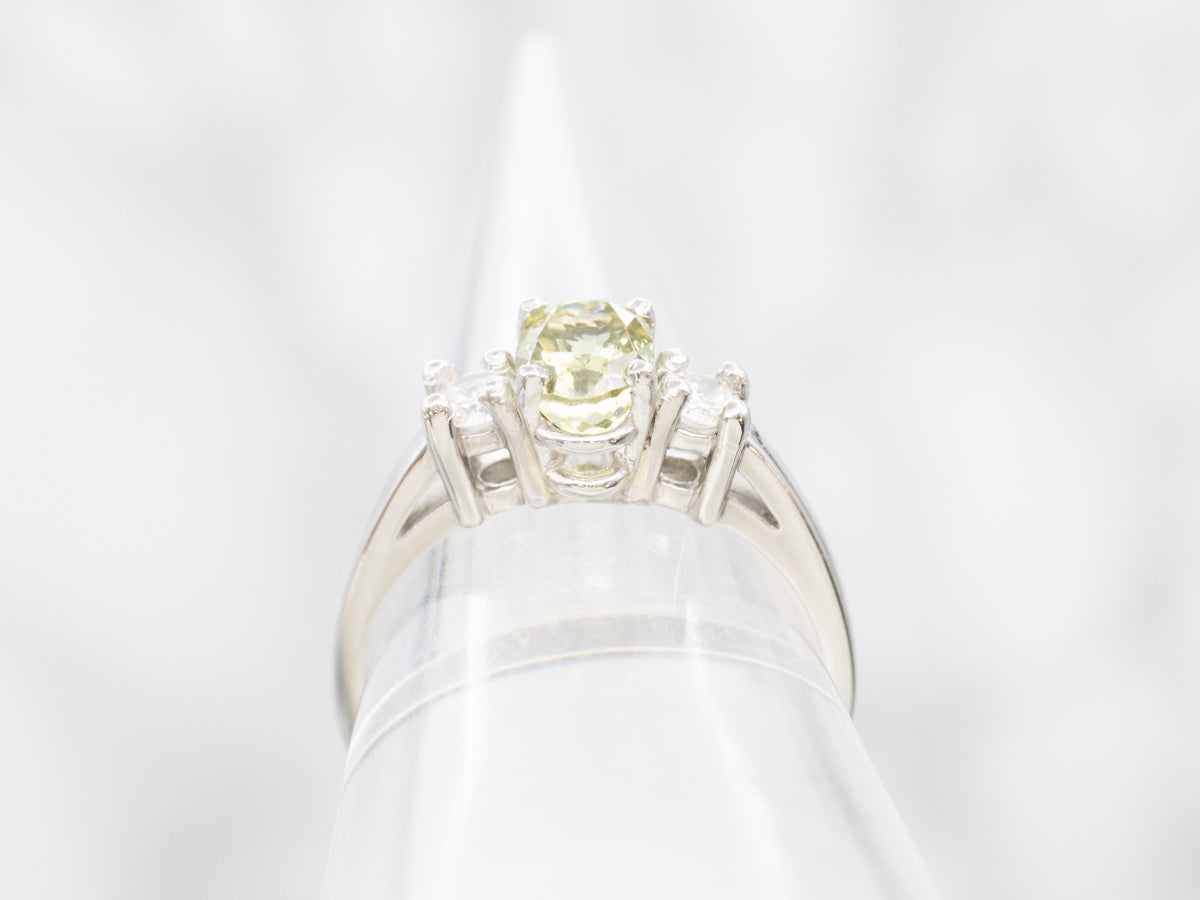 Platinum Green Garnet and Diamond Ring