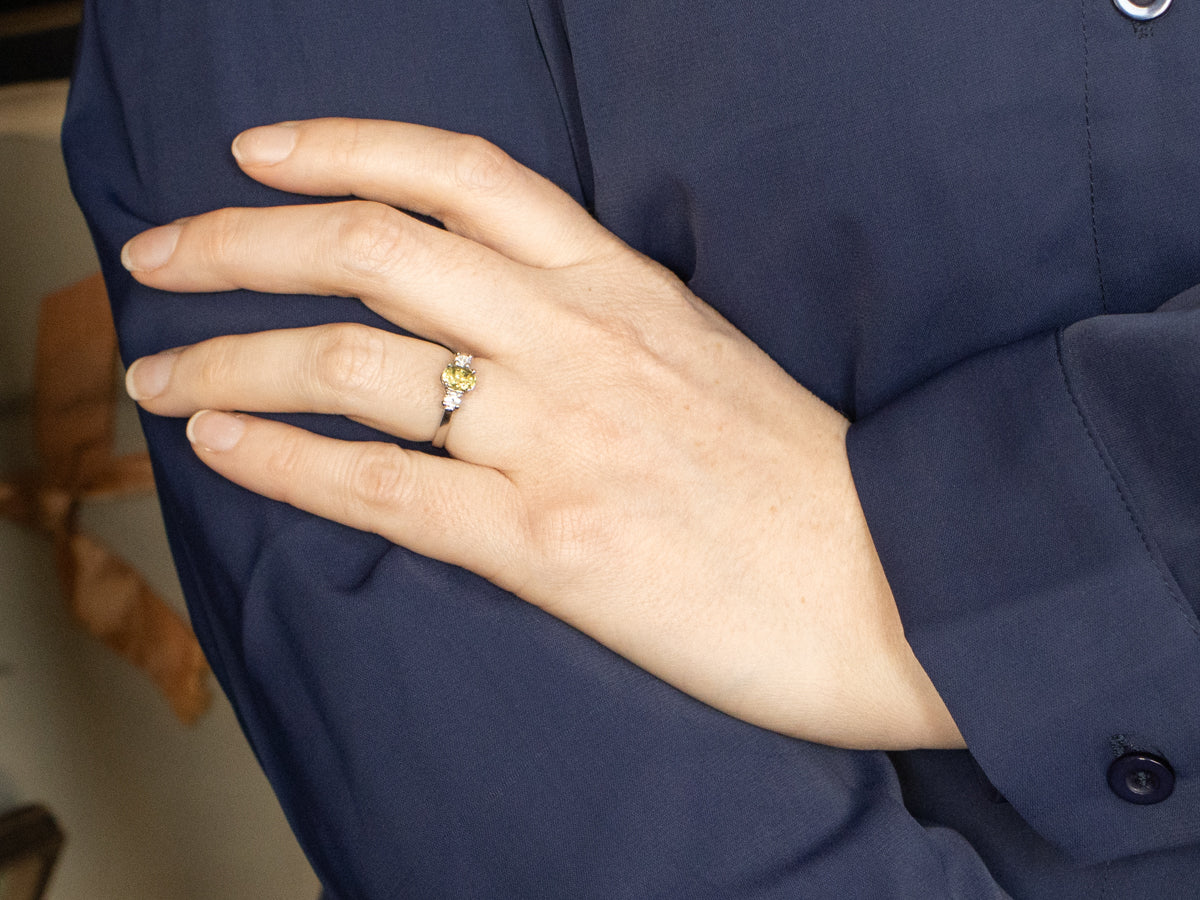 Platinum Green Garnet and Diamond Ring