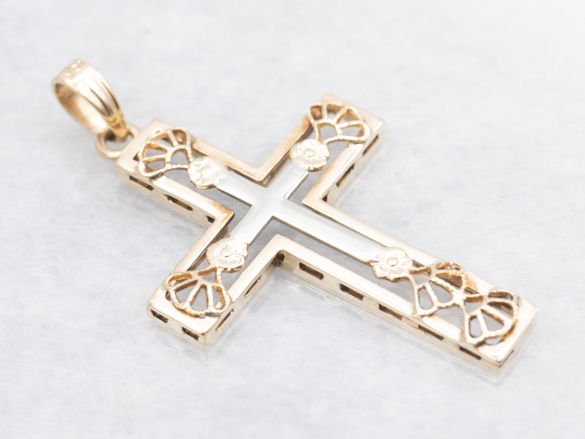 Cross Pendant with Floral Scallop Details