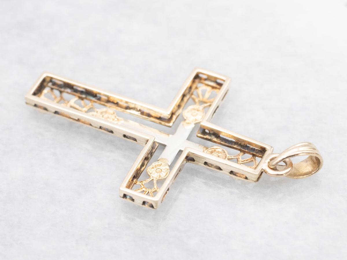 Cross Pendant with Floral Scallop Details