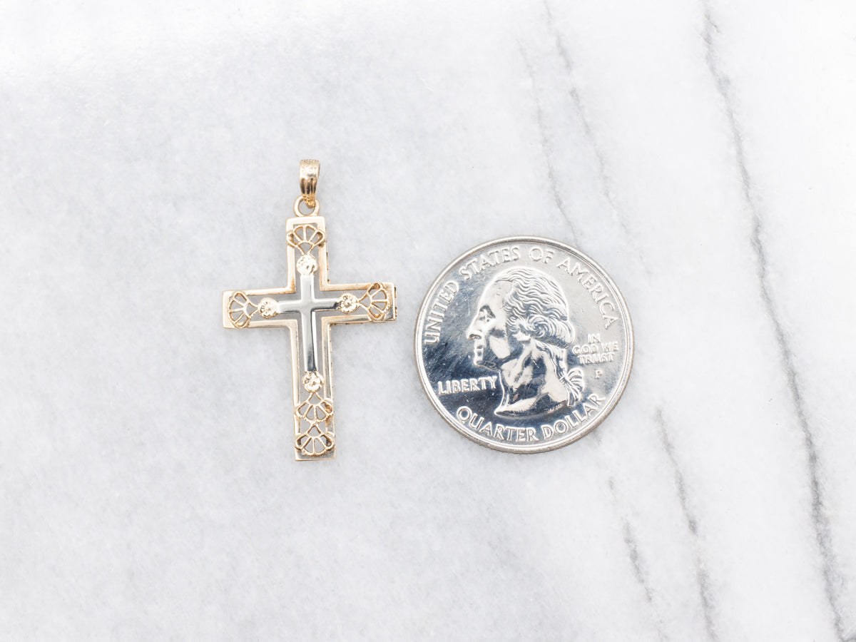 Cross Pendant with Floral Scallop Details