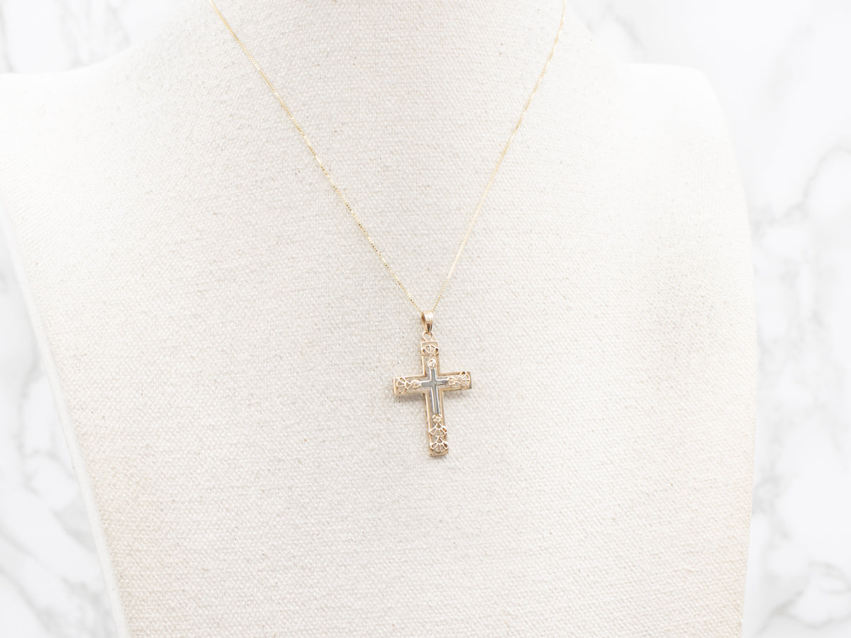 Cross Pendant with Floral Scallop Details