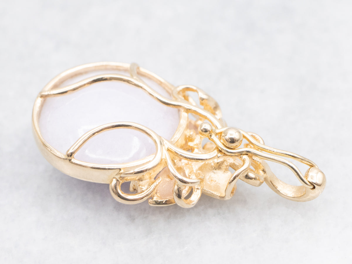 Purple Jade Cabochon and Diamond Flower Pendant