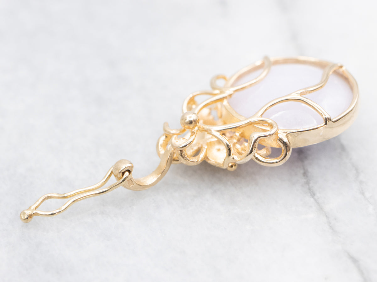 Purple Jade Cabochon and Diamond Flower Pendant