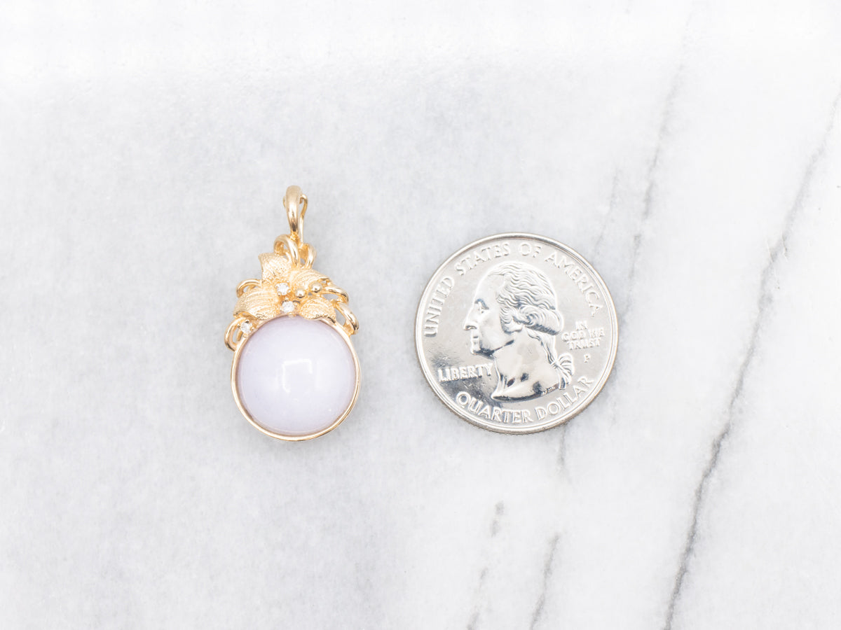 Purple Jade Cabochon and Diamond Flower Pendant