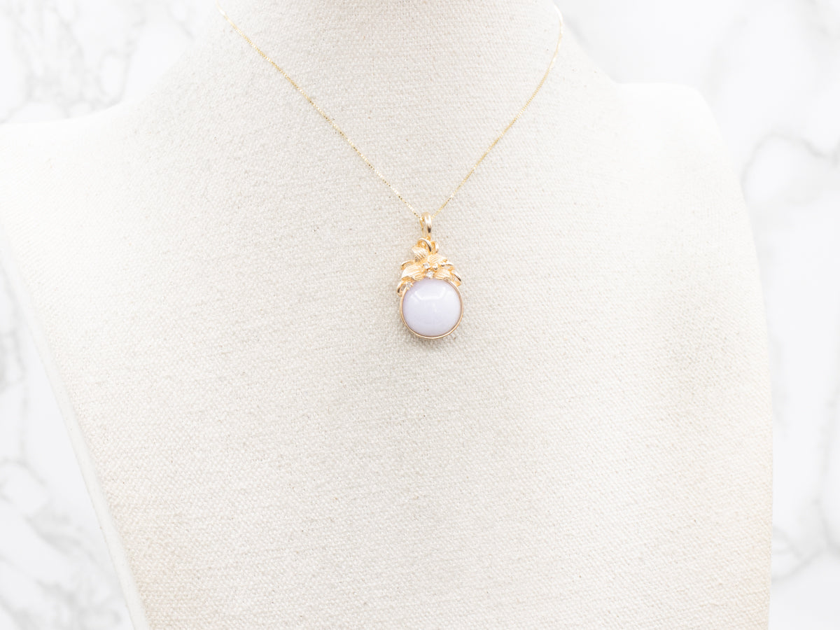 Purple Jade Cabochon and Diamond Flower Pendant