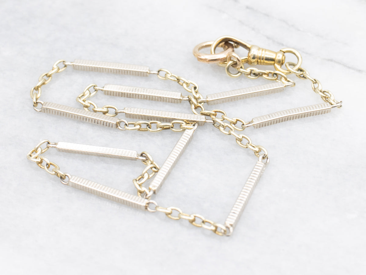 Record Bar Chain Two Tone Gold Station Bar Chain - Market Square Jewelers