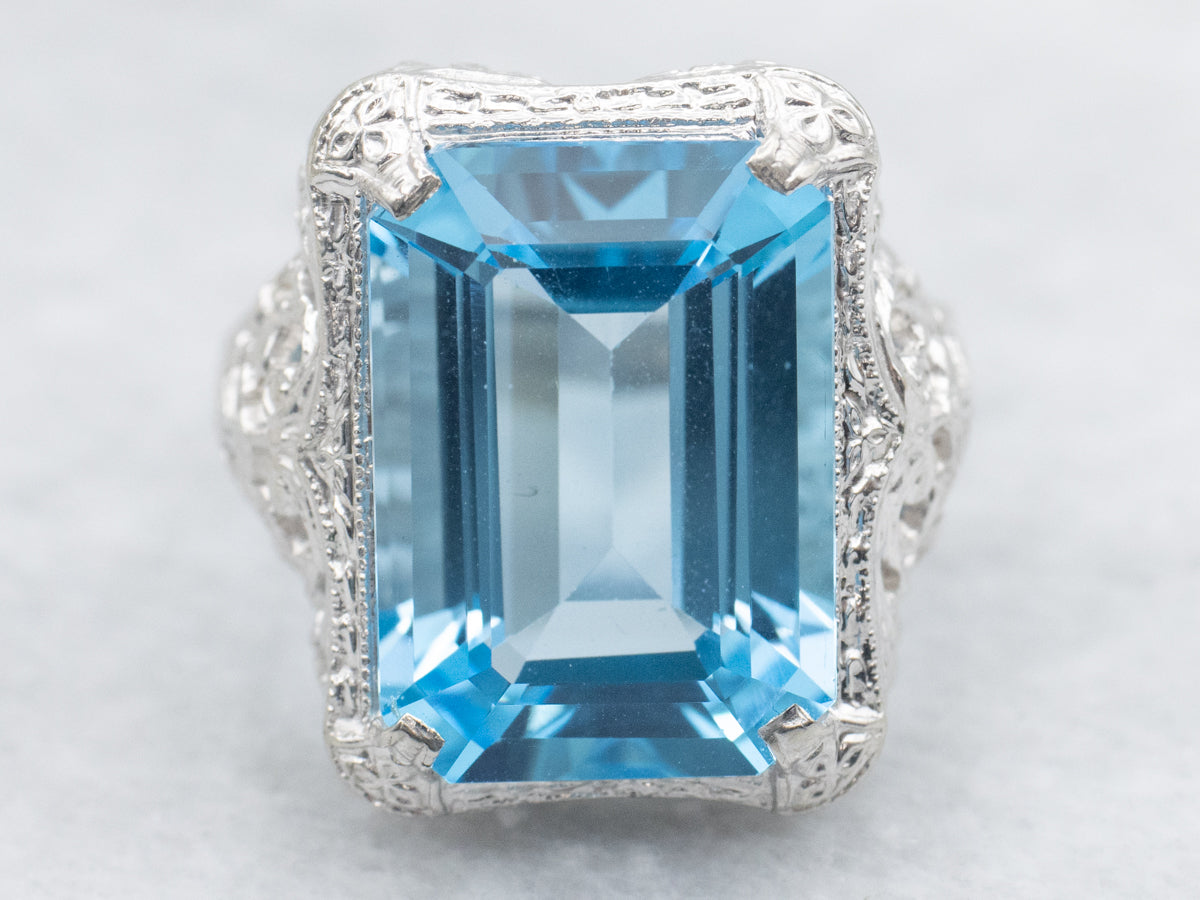 Stunning Blue Topaz Art Deco Cocktail Ring