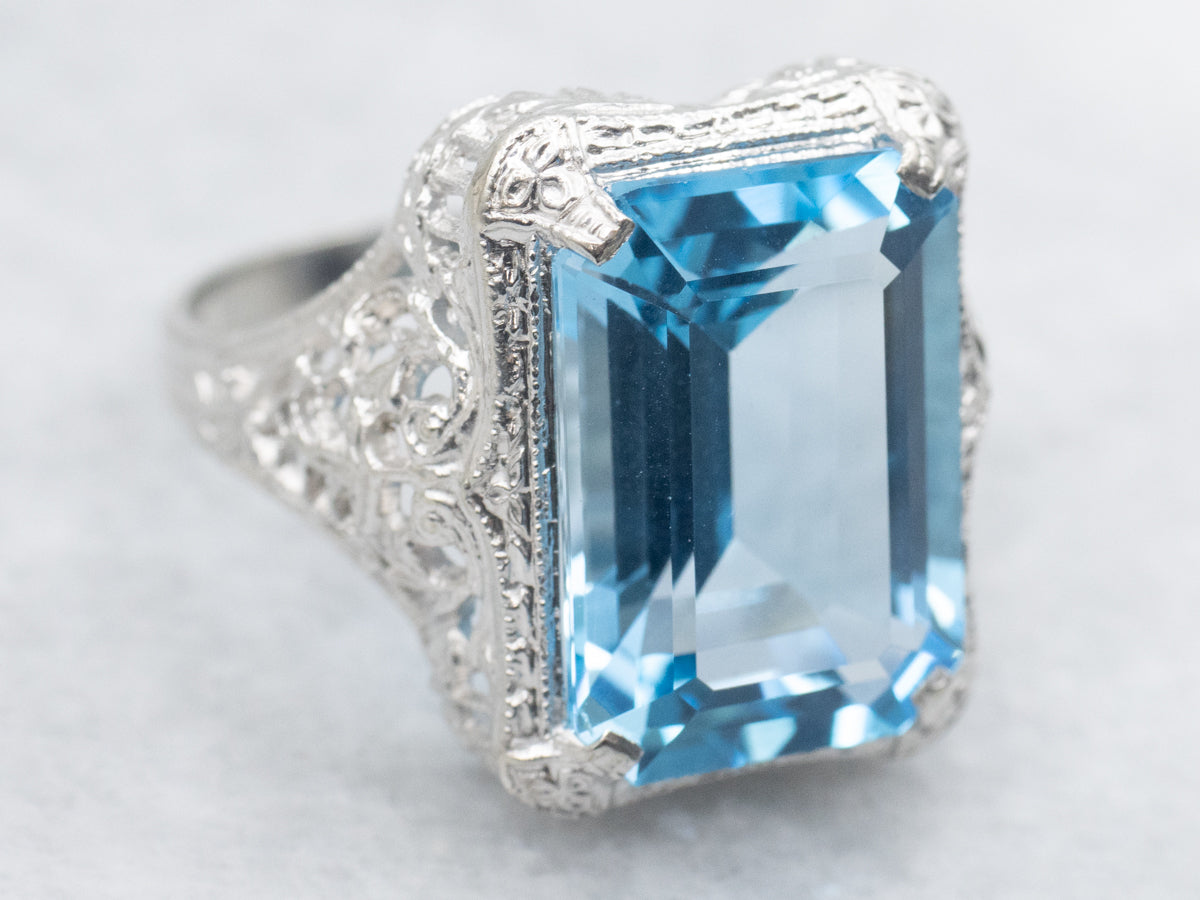 Stunning Blue Topaz Art Deco Cocktail Ring