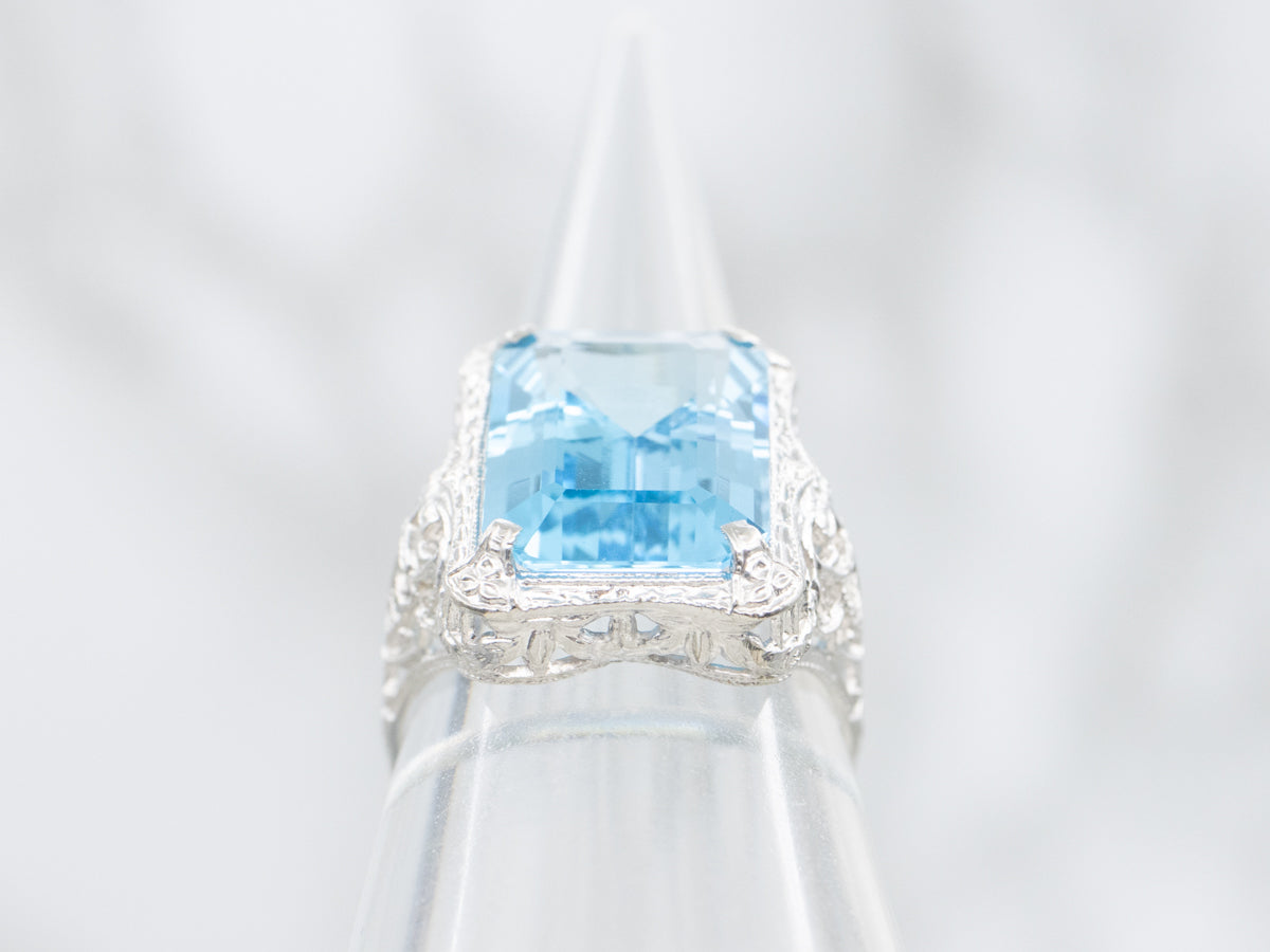 Stunning Blue Topaz Art Deco Cocktail Ring