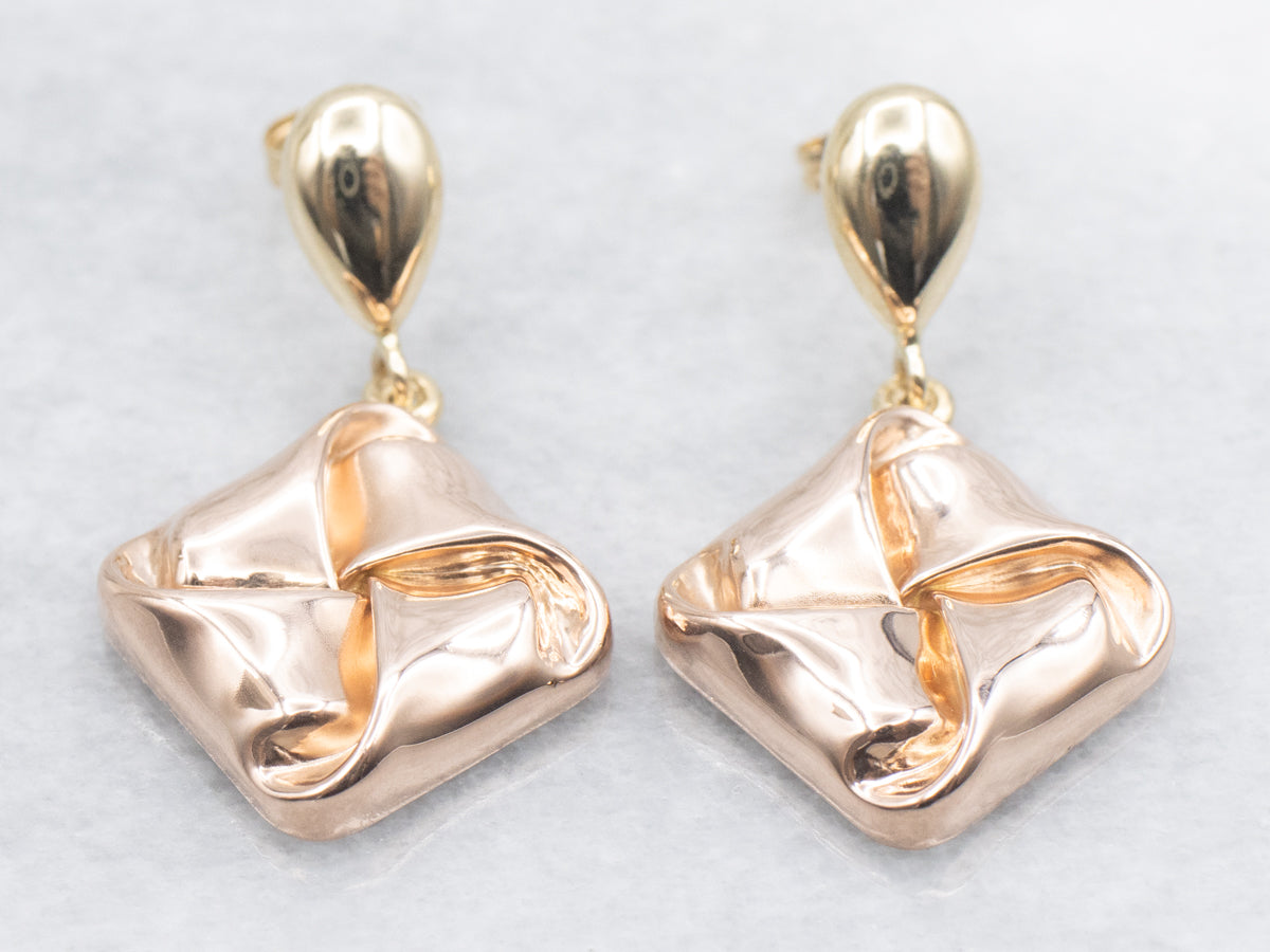 Cufflink Conversion Rose and Yellow Gold Knot Drop Earrings