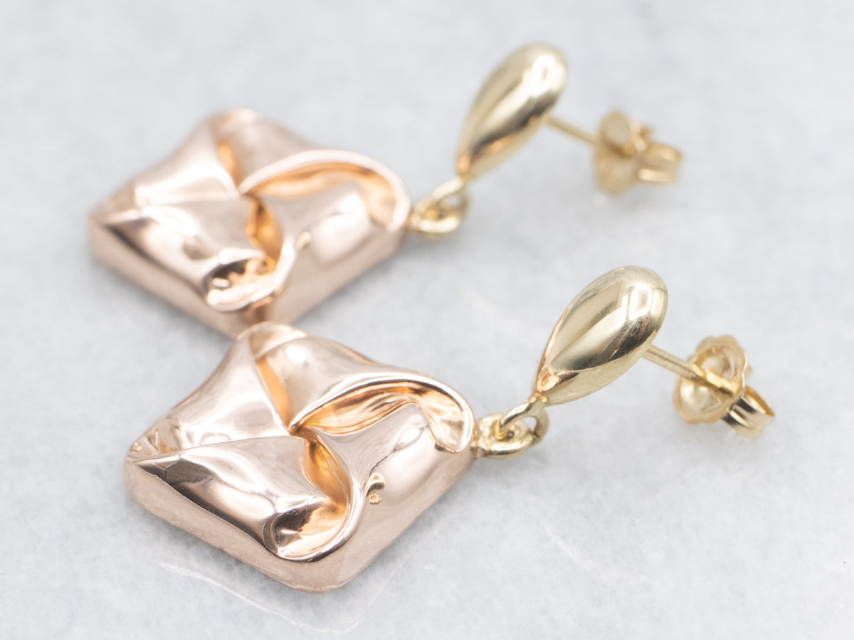Cufflink Conversion Rose and Yellow Gold Knot Drop Earrings