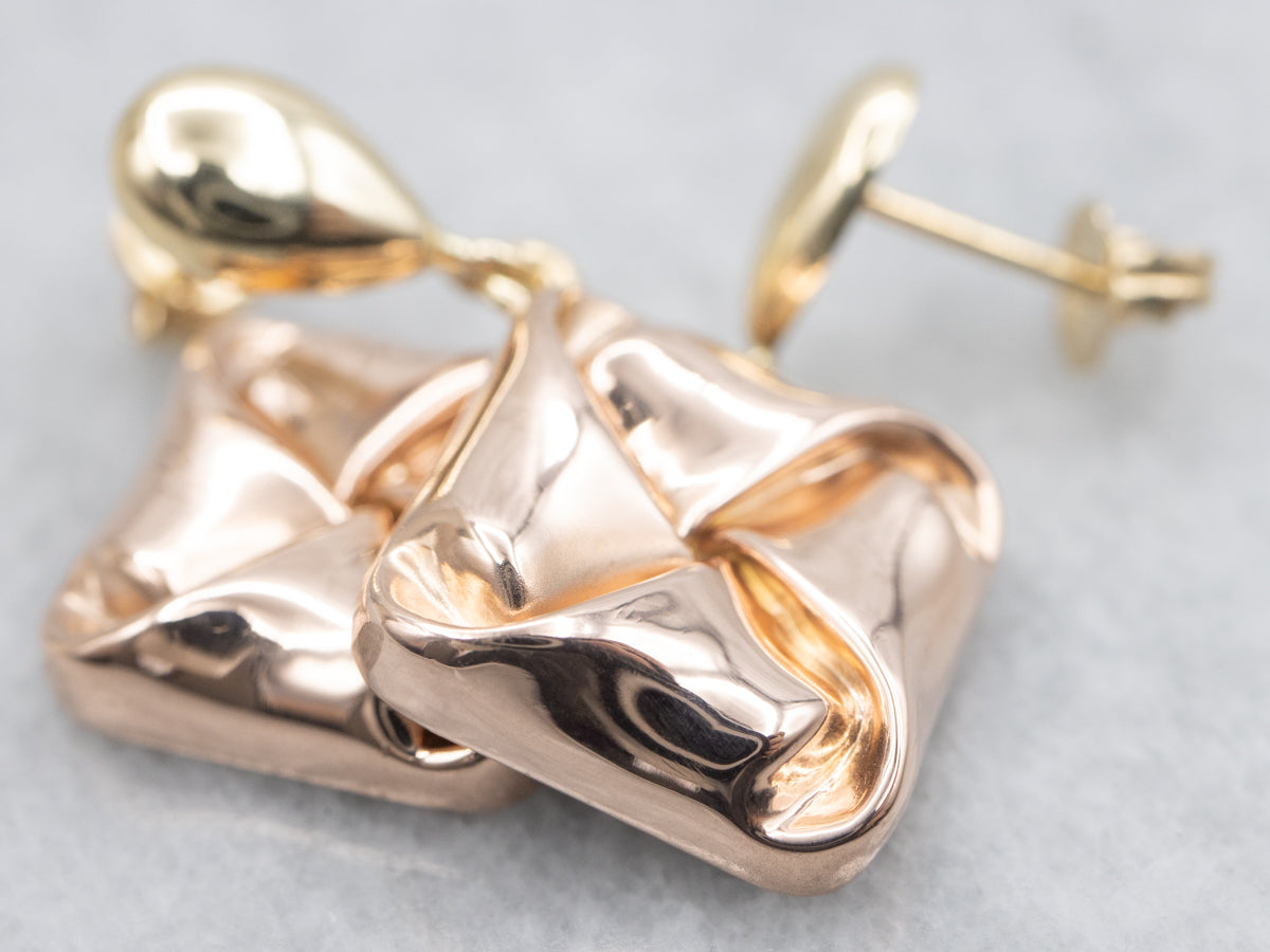 Cufflink Conversion Rose and Yellow Gold Knot Drop Earrings
