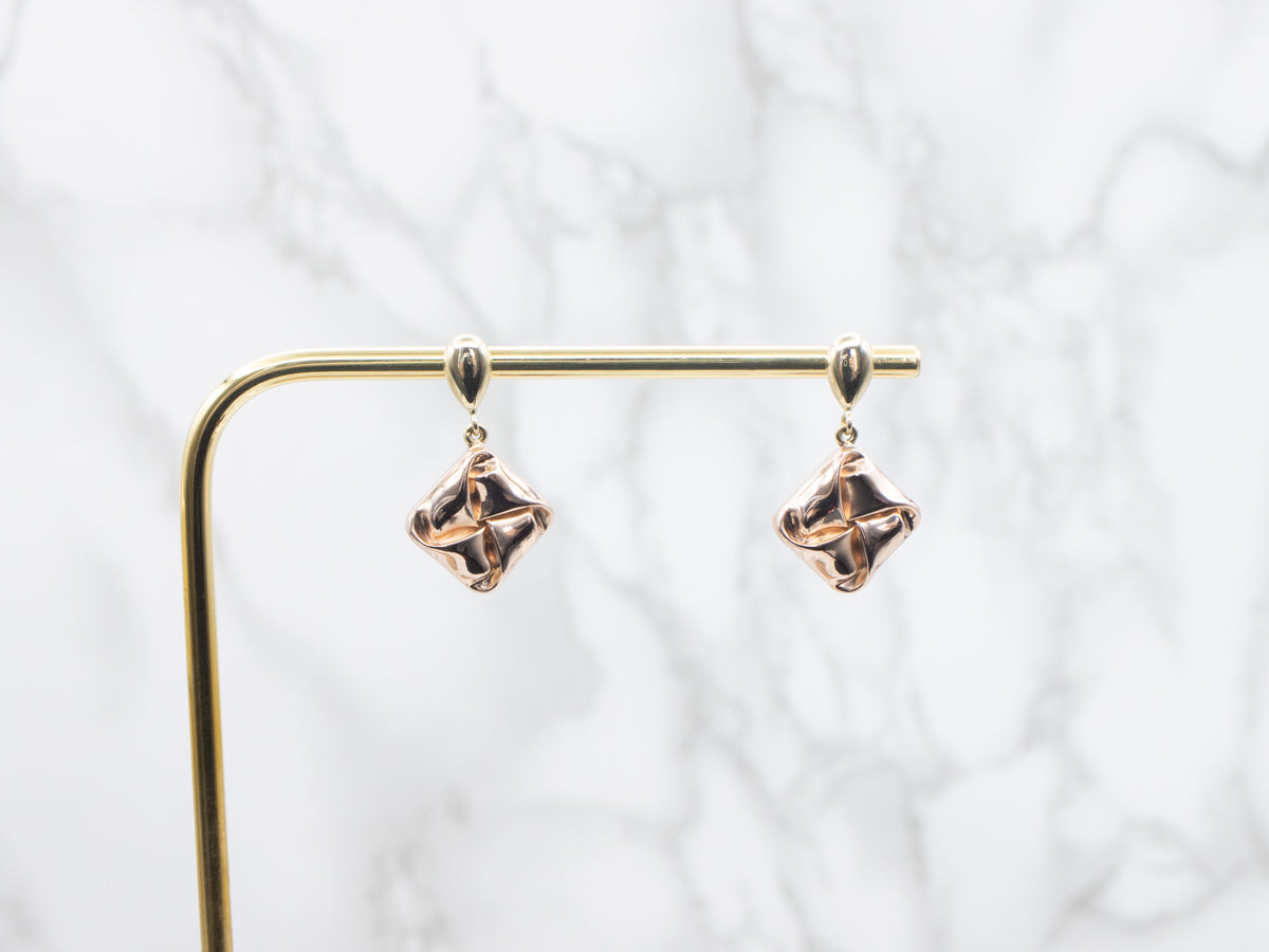 Cufflink Conversion Rose and Yellow Gold Knot Drop Earrings