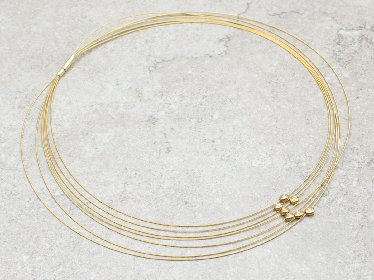 Multi-Strand Bezel-Set Diamond Beaded Necklace