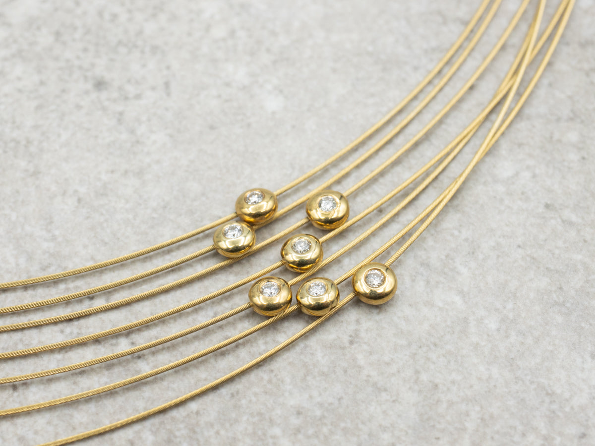 Multi-Strand Bezel-Set Diamond Beaded Necklace