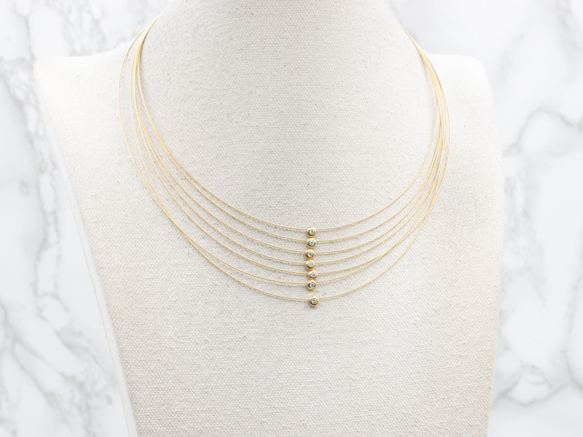 Multi-Strand Bezel-Set Diamond Beaded Necklace