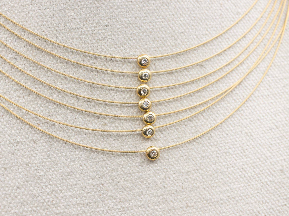 Multi-Strand Bezel-Set Diamond Beaded Necklace