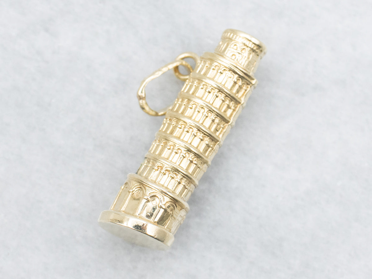 Yellow Gold Leaning Tower of Pisa Charm Pendant