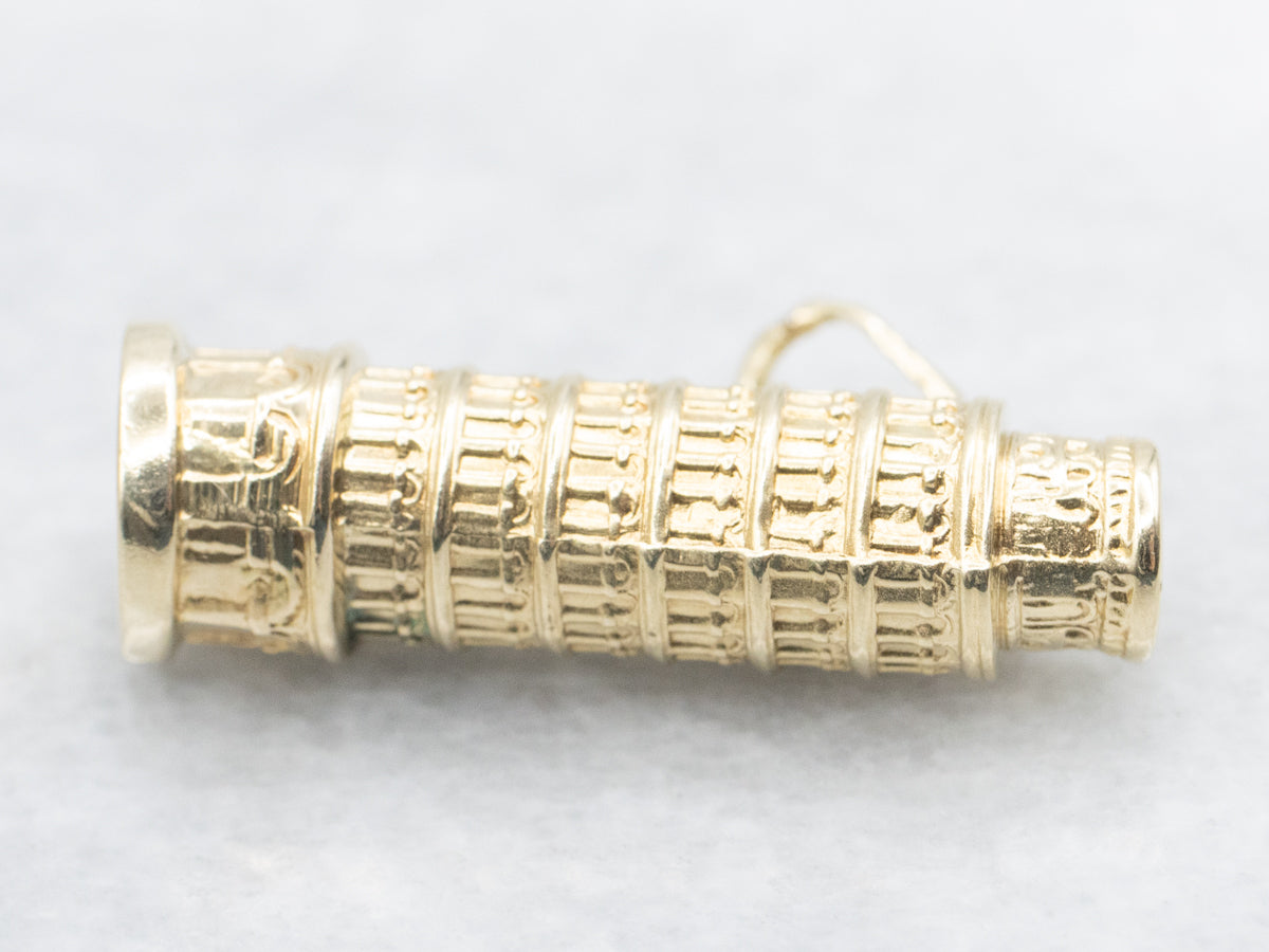 Yellow Gold Leaning Tower of Pisa Charm Pendant