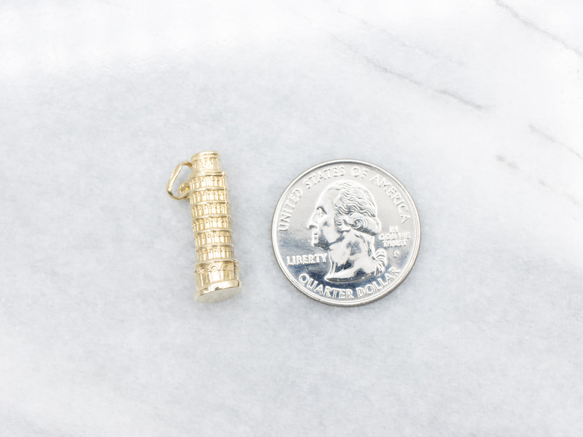 Yellow Gold Leaning Tower of Pisa Charm Pendant