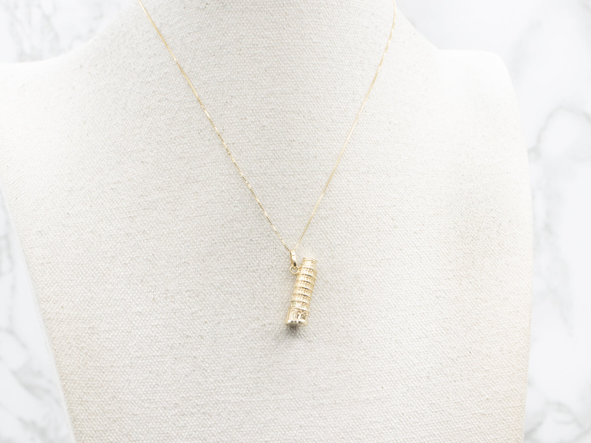 Yellow Gold Leaning Tower of Pisa Charm Pendant