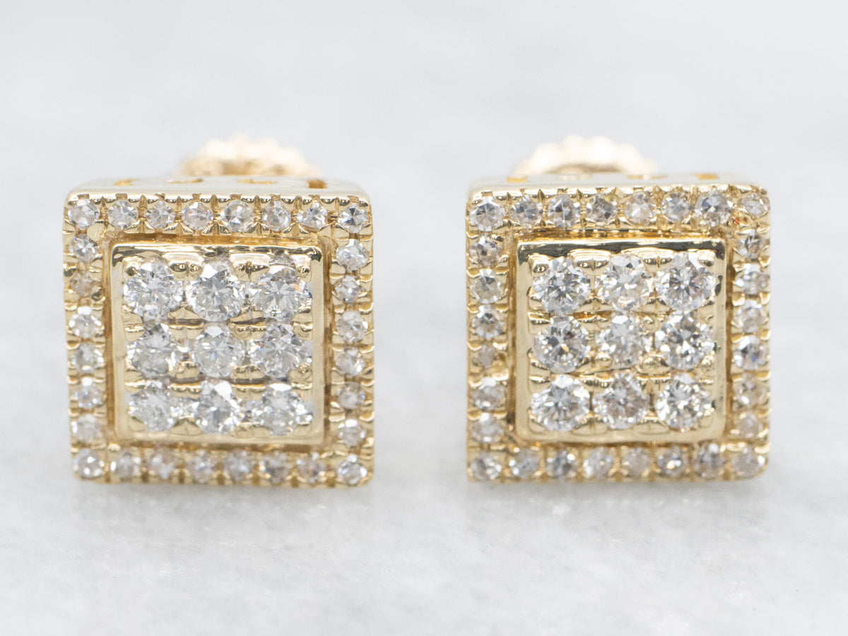 Squared Diamond Cluster Stud Earrings