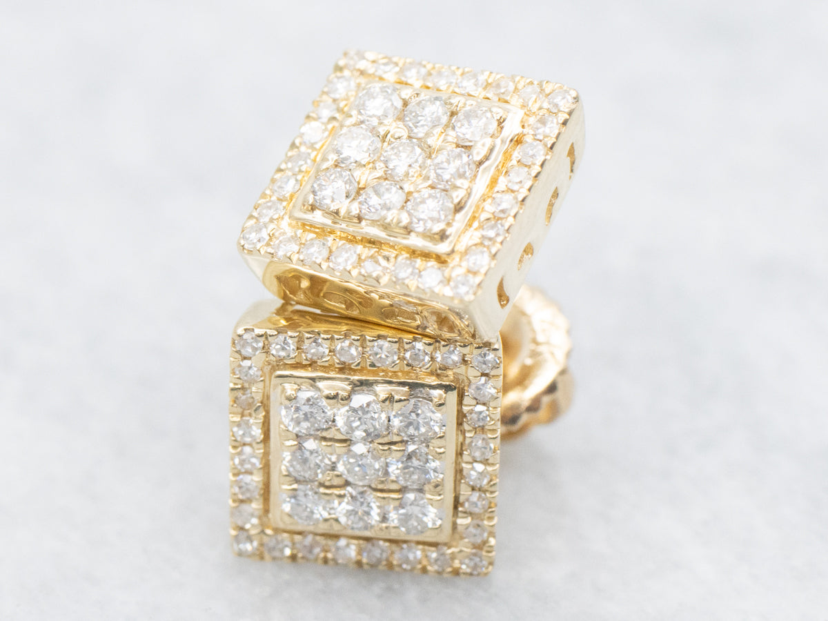 Squared Diamond Cluster Stud Earrings