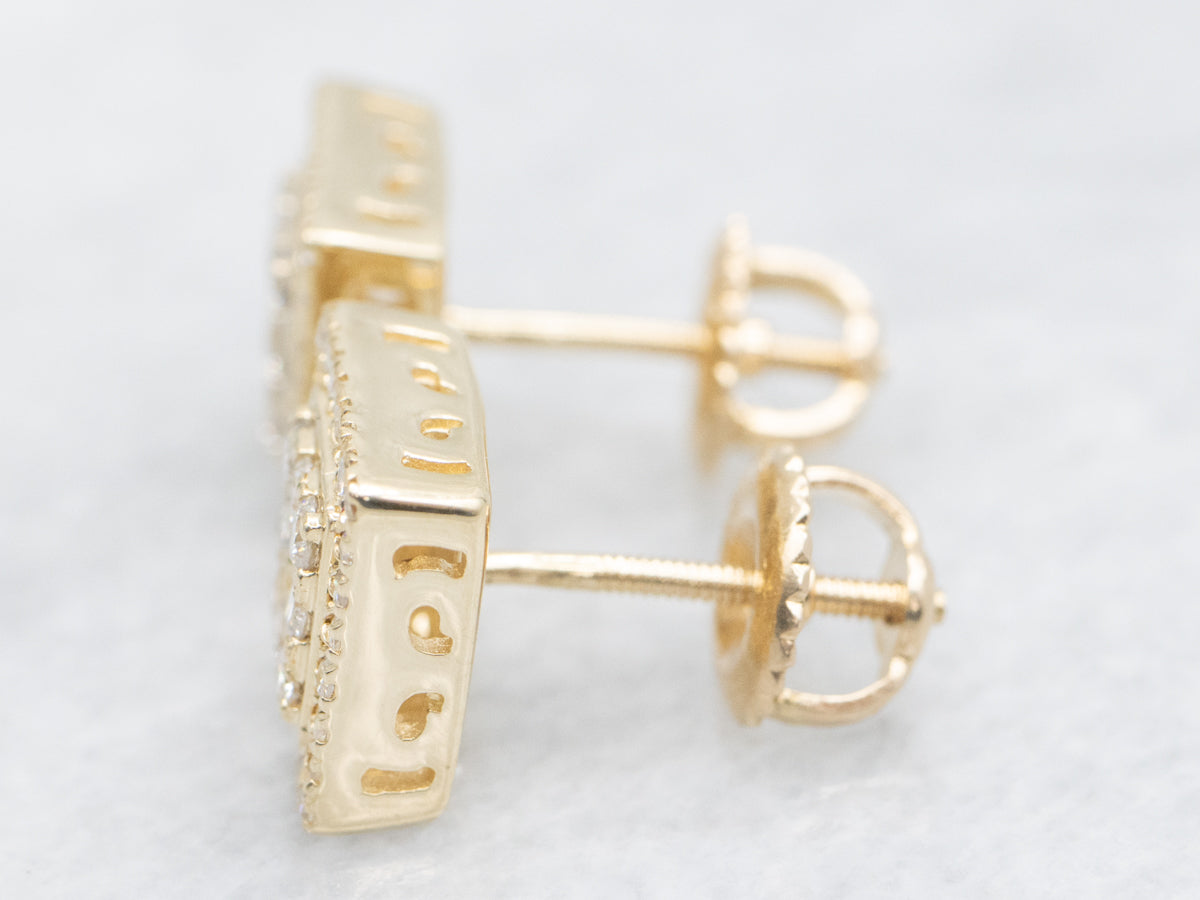 Squared Diamond Cluster Stud Earrings