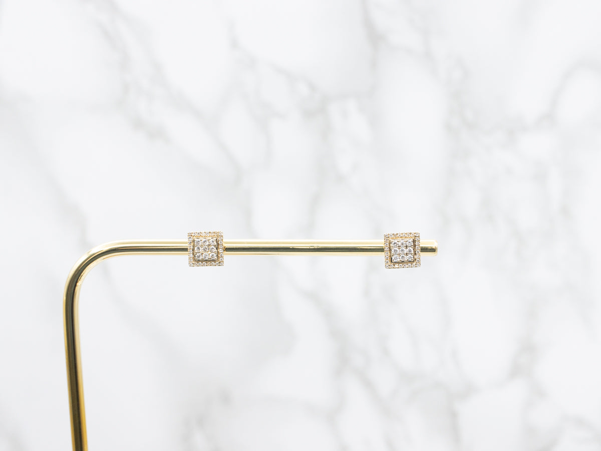 Squared Diamond Cluster Stud Earrings