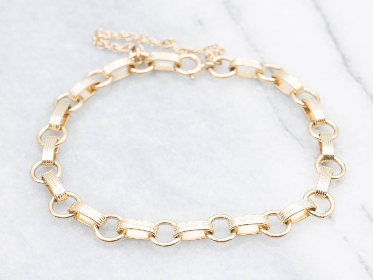 Gold Rolo and Lined Oval Link Bracelet