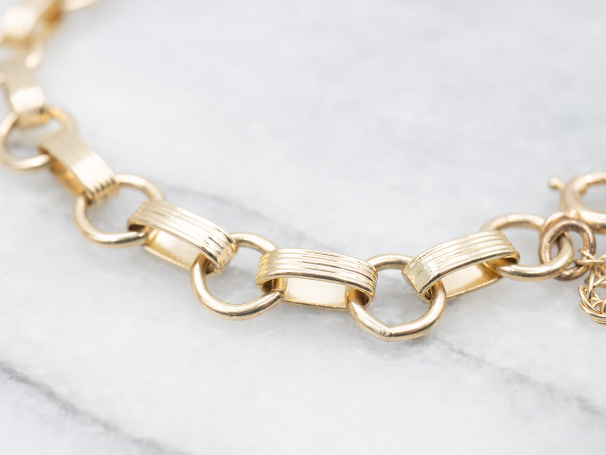Gold Rolo and Lined Oval Link Bracelet
