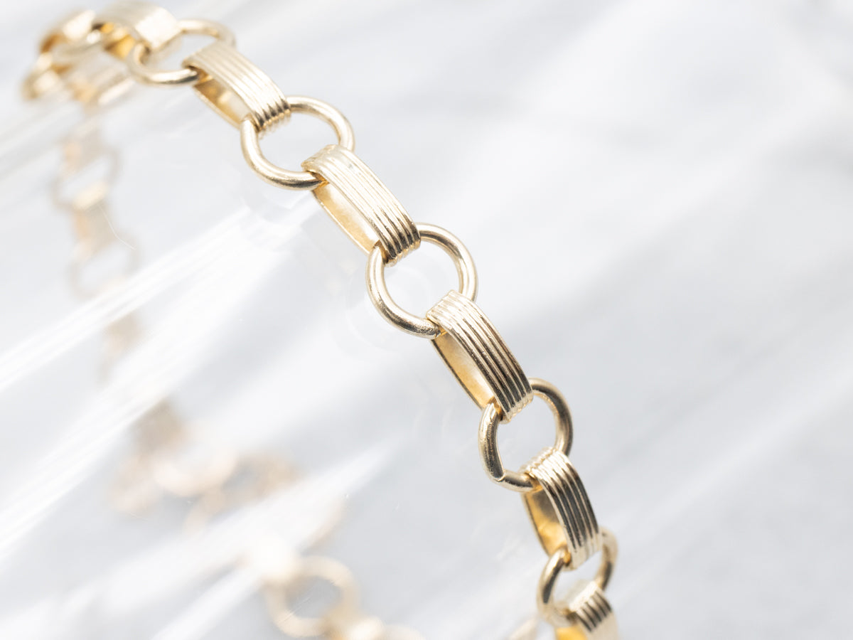 Gold Rolo and Lined Oval Link Bracelet