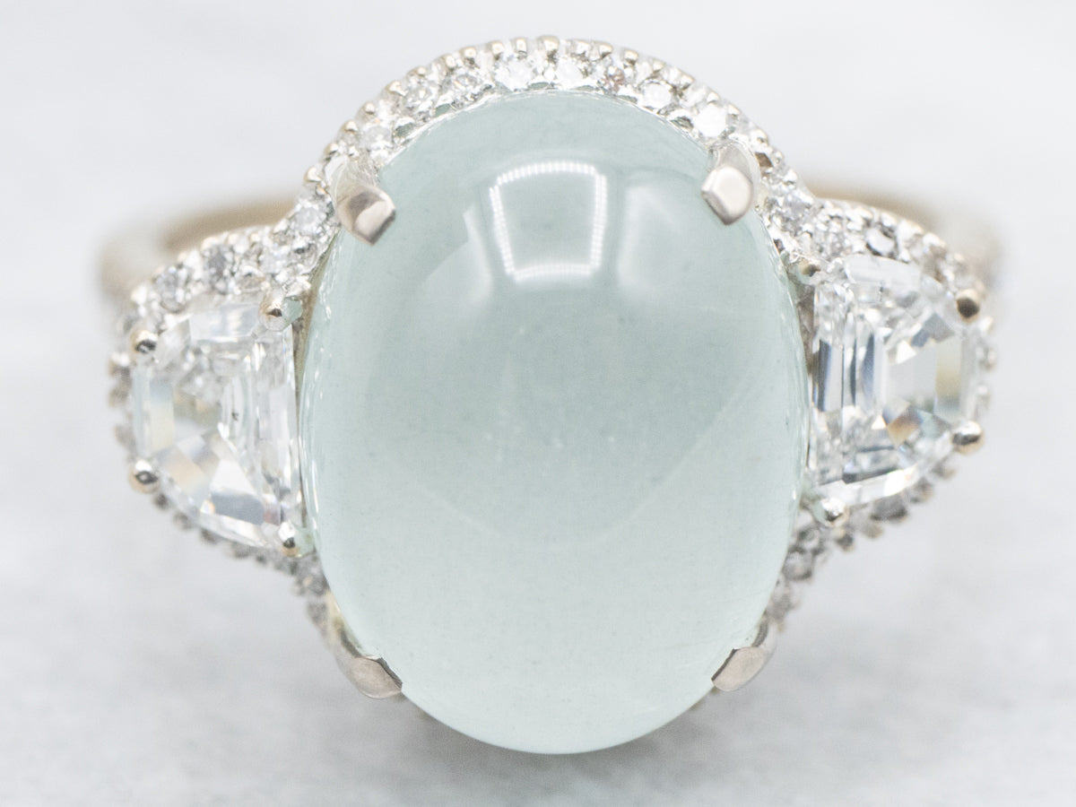 Aquamarine Cabochon and Diamond Cocktail Ring