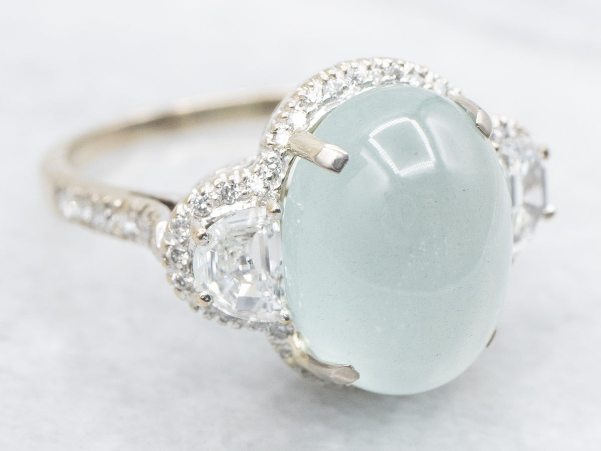 Aquamarine Cabochon and Diamond Cocktail Ring
