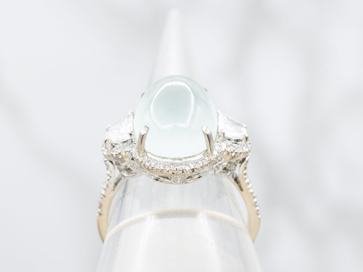 Aquamarine Cabochon and Diamond Cocktail Ring