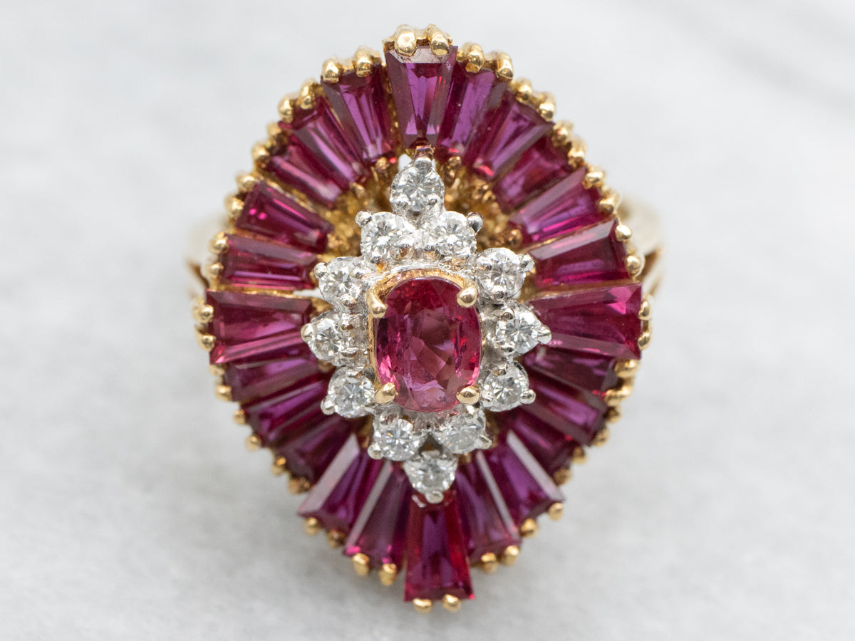 Stunning GIA-Certified Ruby and Diamond Halo Cocktail Ring