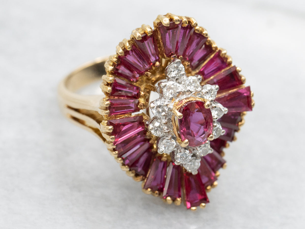 Stunning GIA-Certified Ruby and Diamond Halo Cocktail Ring