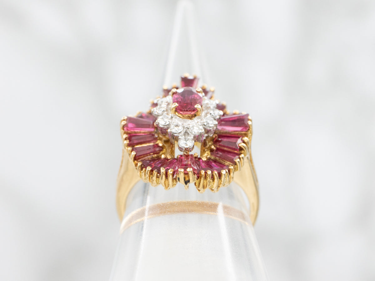 Stunning GIA-Certified Ruby and Diamond Halo Cocktail Ring