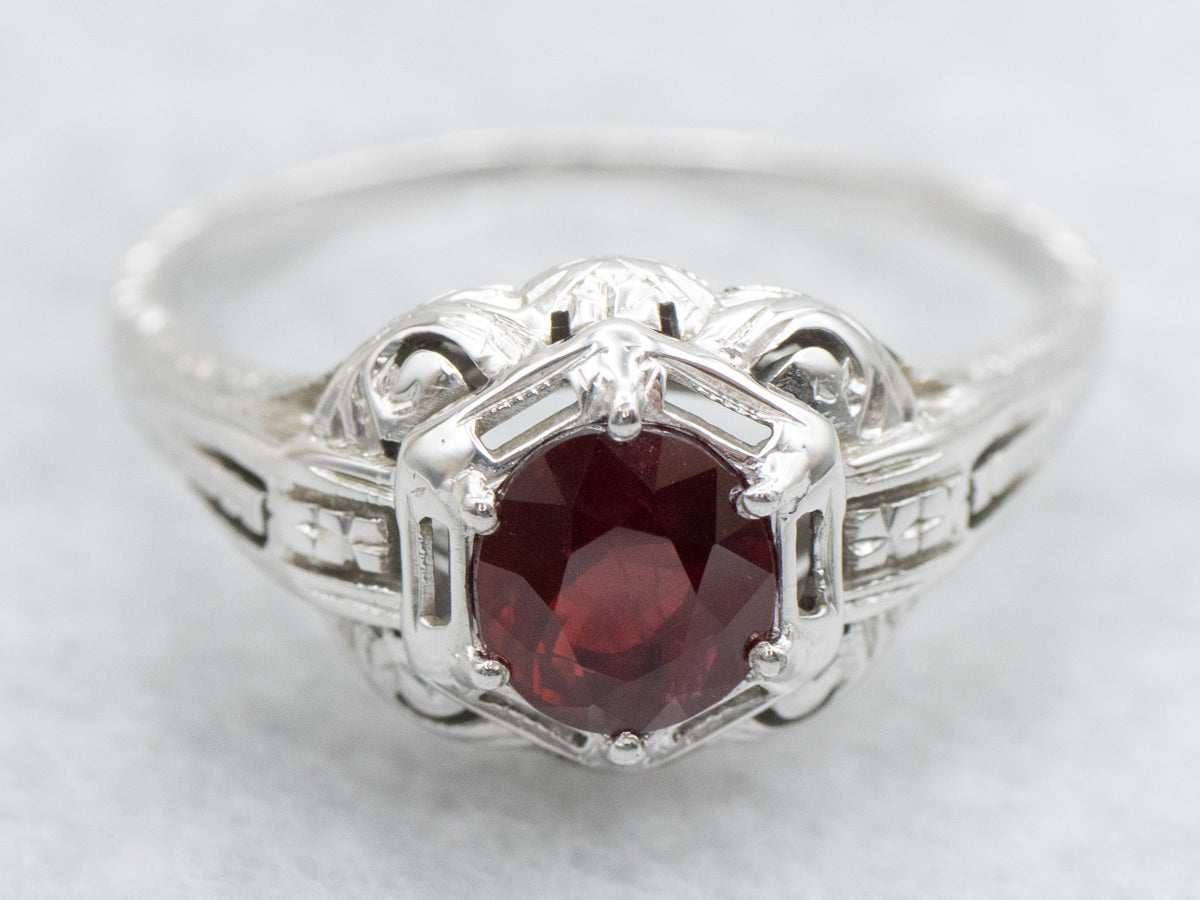 Art Deco GIA-Certified Ruby Solitaire Ring White Gold
