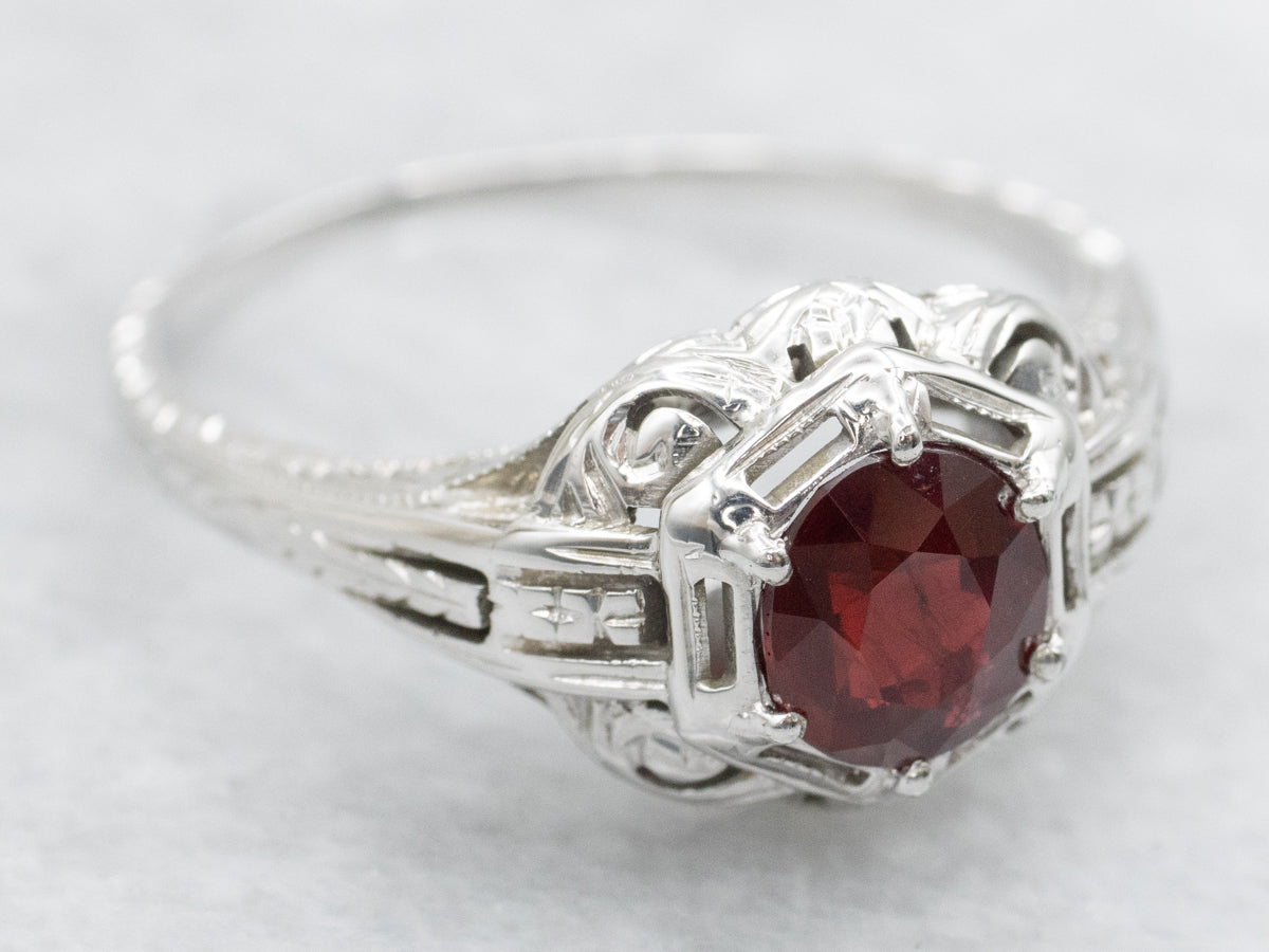 Art Deco GIA-Certified Ruby Solitaire Ring White Gold