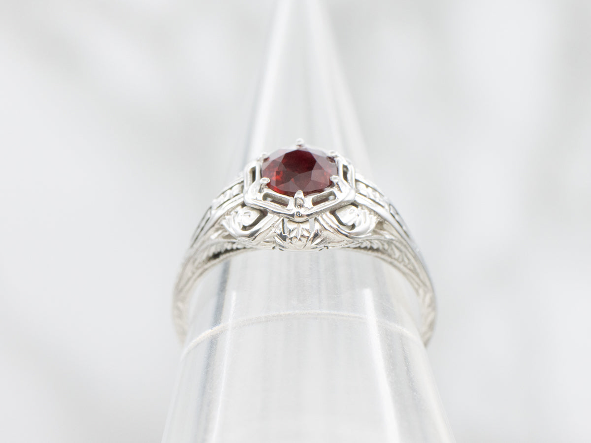 Art Deco GIA-Certified Ruby Solitaire Ring White Gold