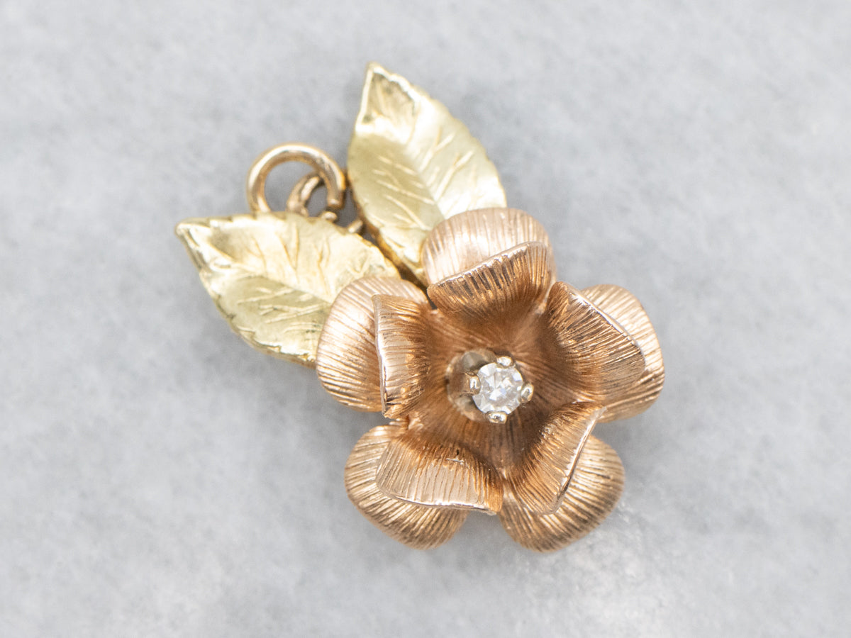 Two-Toned Gold Diamond Flower Pendant