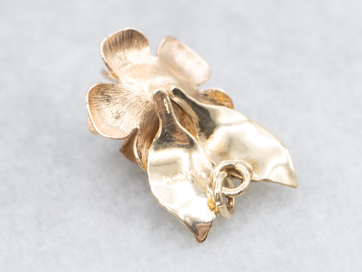 Two-Toned Gold Diamond Flower Pendant