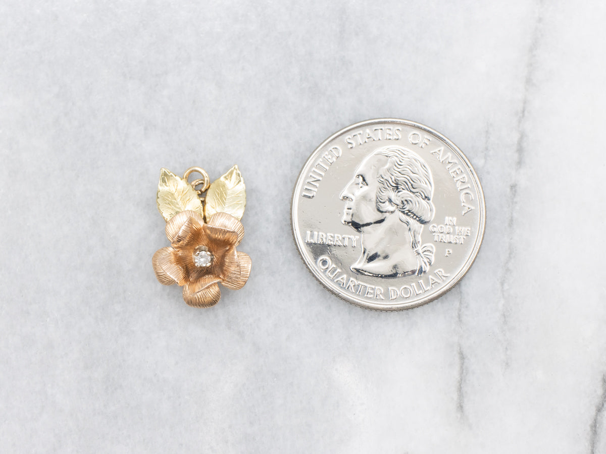 Two-Toned Gold Diamond Flower Pendant