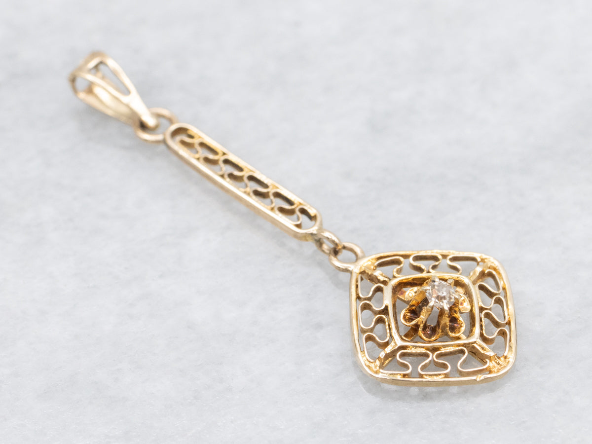 Antique Gold Old Mine Cut Diamond Lavalier Drop Pendant