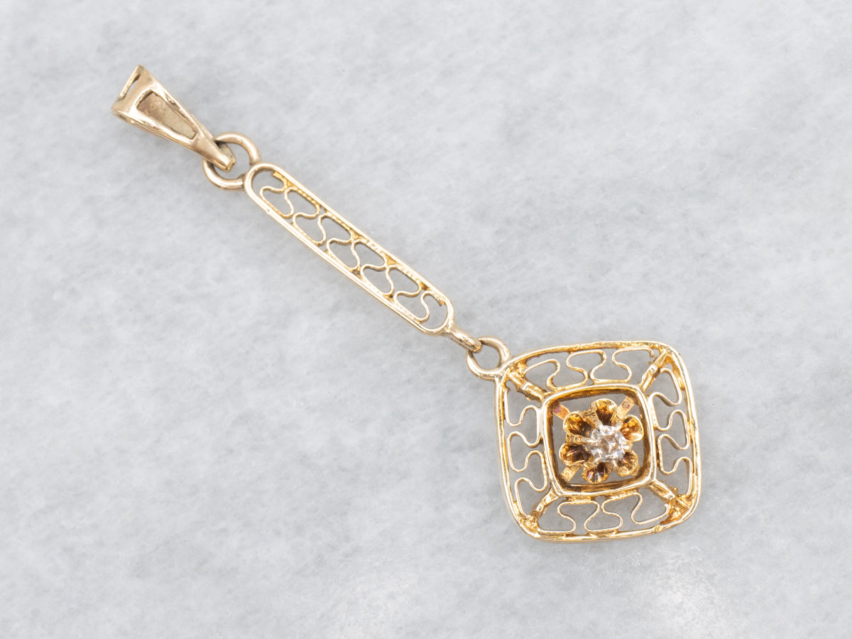 Antique Gold Old Mine Cut Diamond Lavalier Drop Pendant